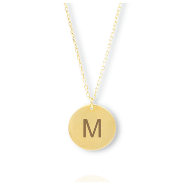 Solid Gold Engraved Disc Initial Necklace